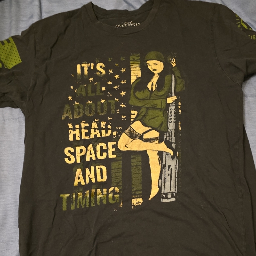 Grunt Style Olive Green Short Sleeve Graphic Tee with Yellow Print